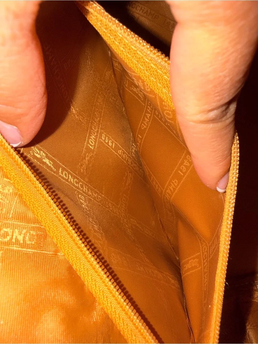 Vintage Longchamp Light Brown Patent Leather Handbag.